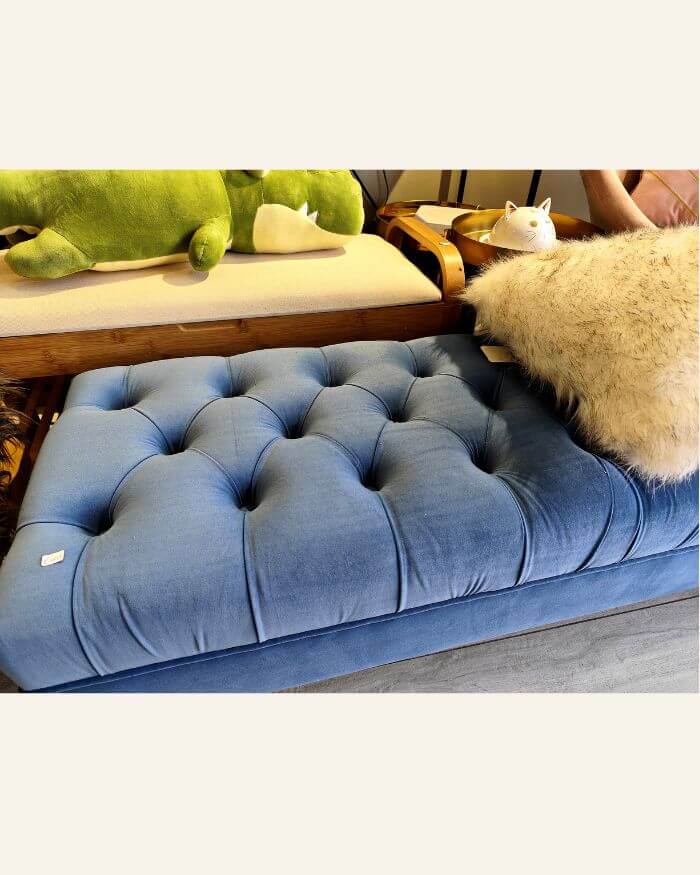 Bench in Velvet Blue with gold legs