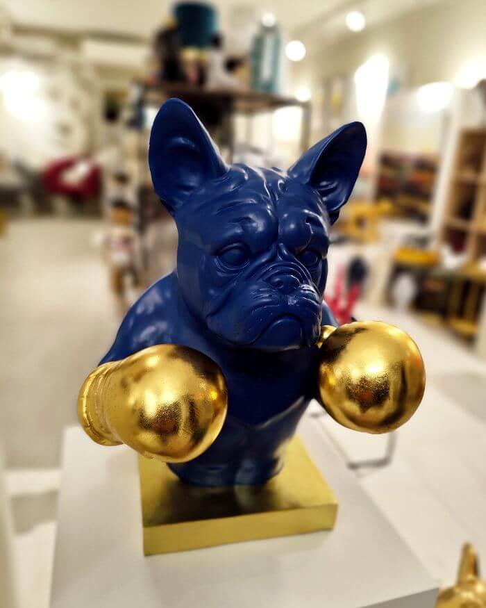Blue Dog with Gold Boxing Gloves