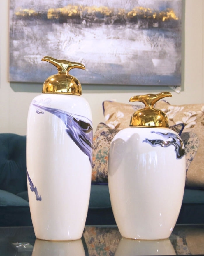 Blue White Golden Ceramic Jar (Small)