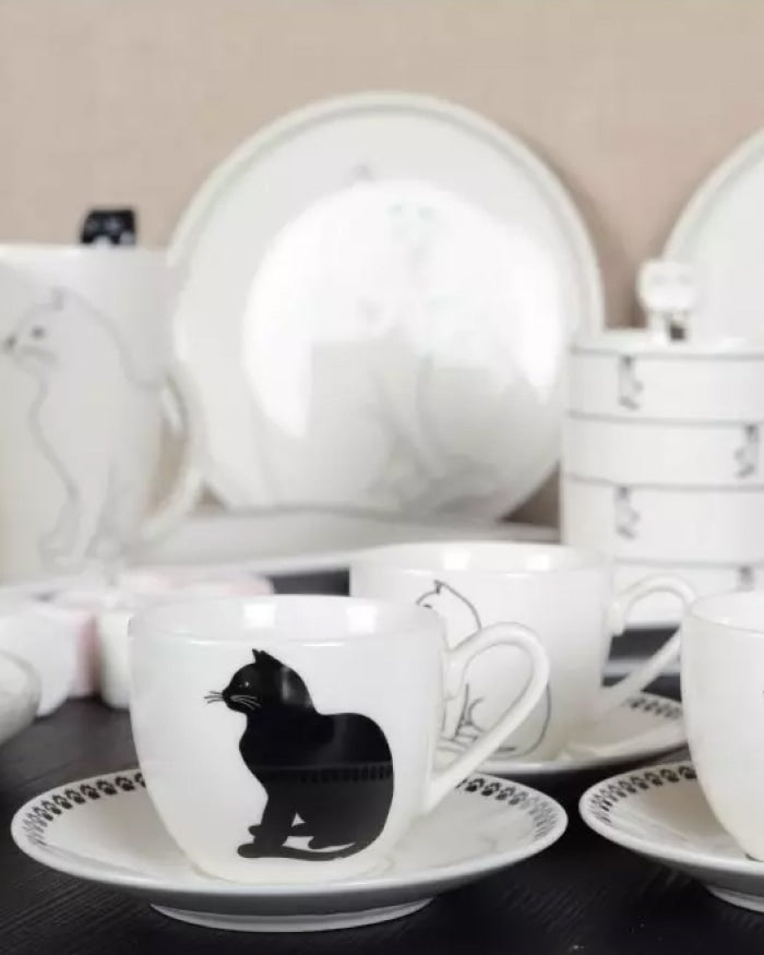 Coffee Cup with Saucer Black and White Cat