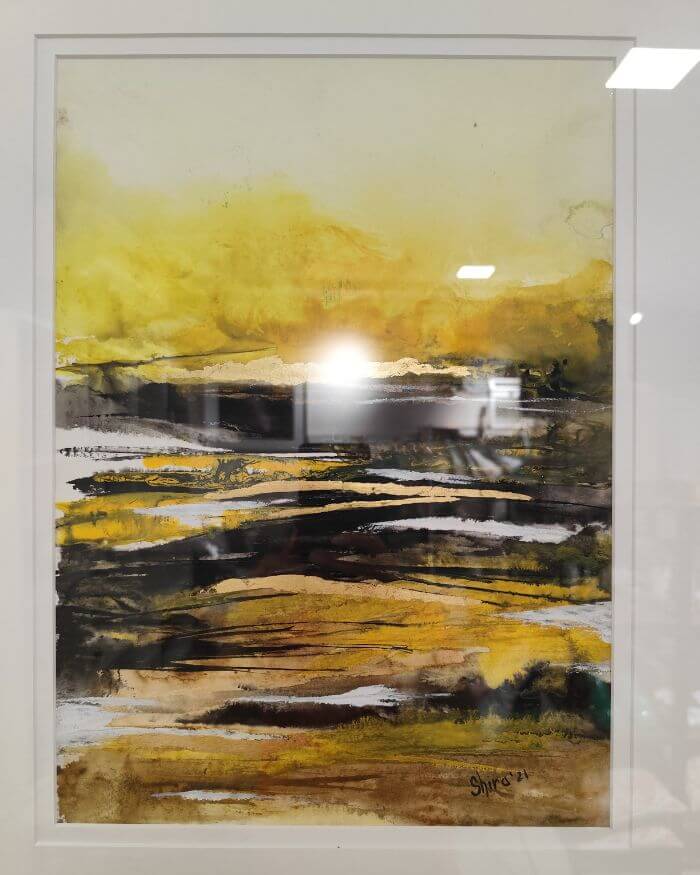 Framed Original Painting in Black and Yellow