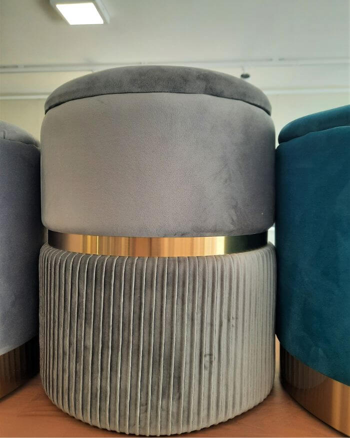 Grey Storage Stool in Velvet (Small)