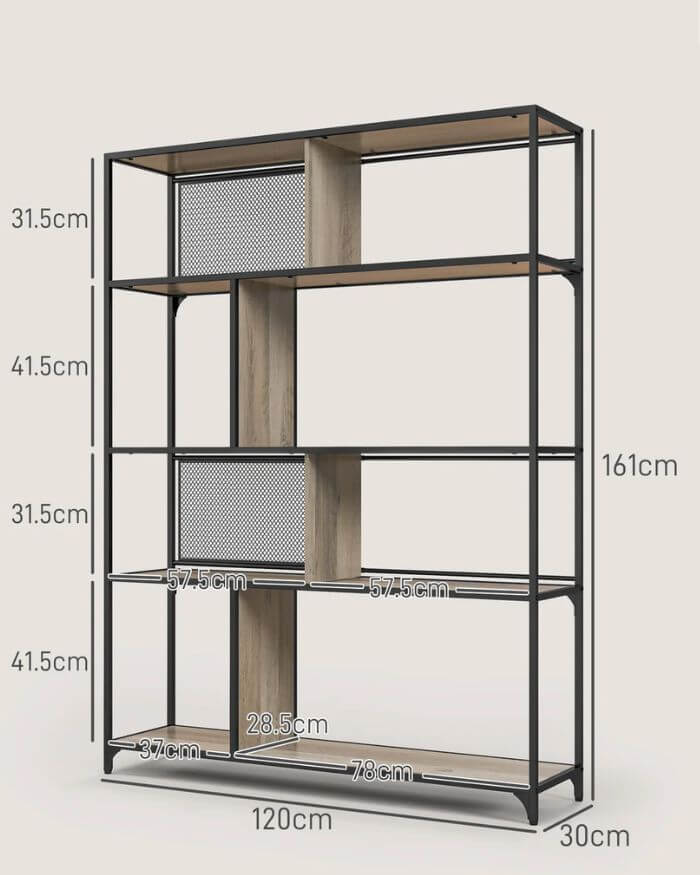 Industrial Bookshelf with 5 Levels