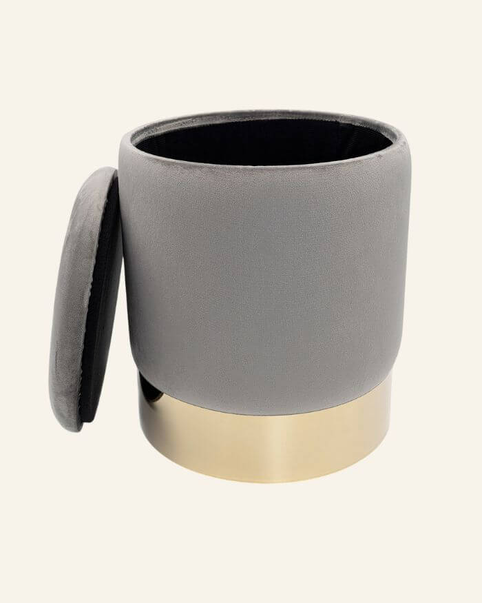 Light Grey Velvet Storage Stool