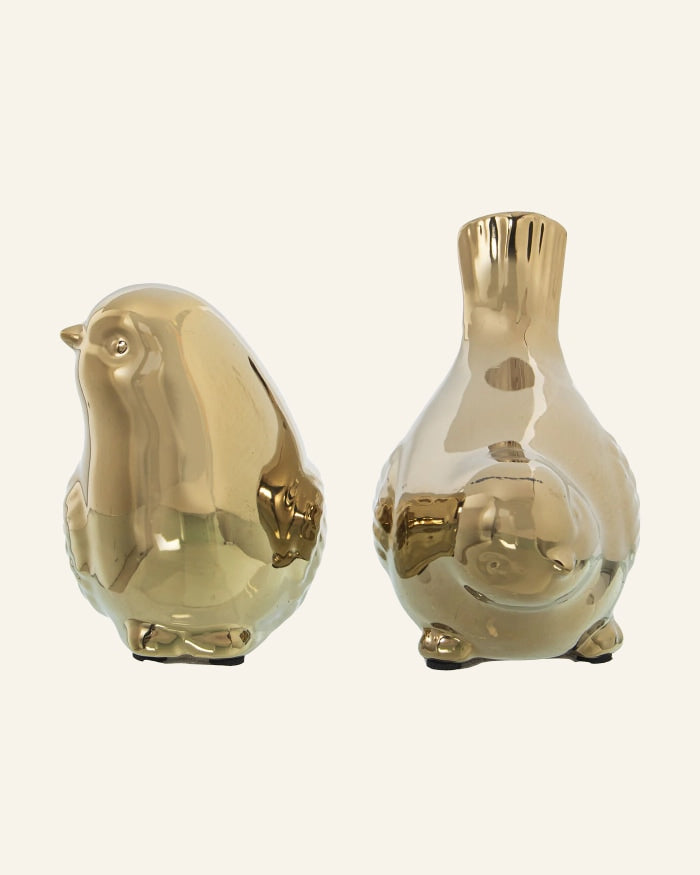 Set of Two Golden Ceramic Birds