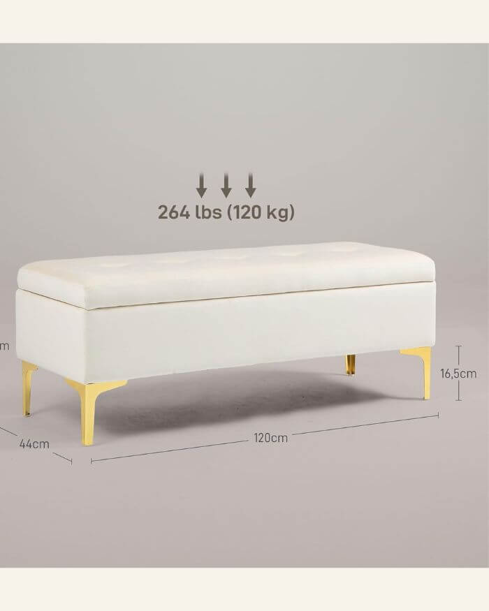 Storage Bench in Velvet Light Grey