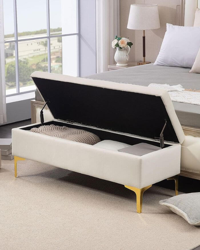 Storage Bench in Velvet Light Grey
