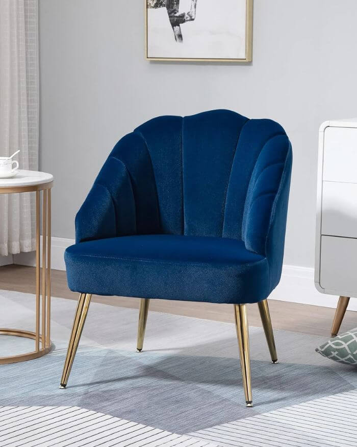 Velvet Armchair in Blue with Backrest