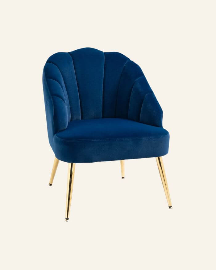 Velvet Armchair in Blue with Backrest