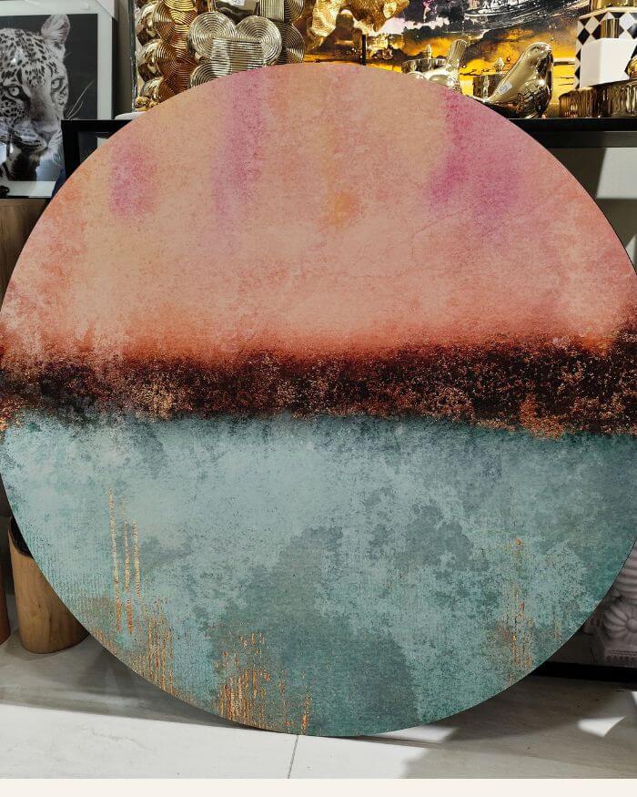 Wall Circle Abstract Green and Pink