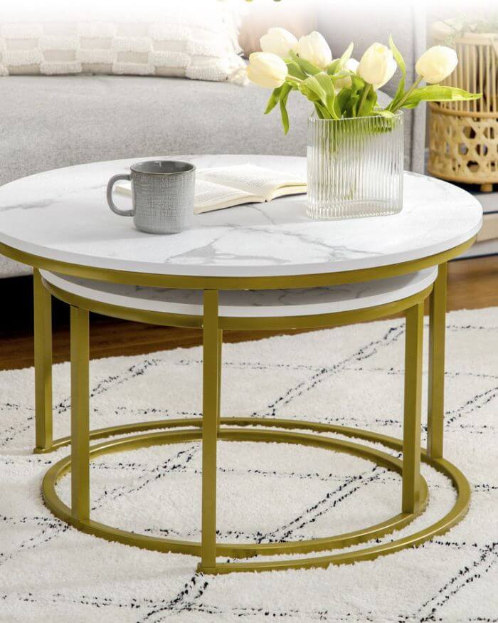 White and Gold round coffee table