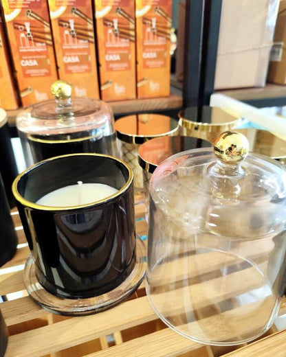 Black and Gold Candle with Bell Cover