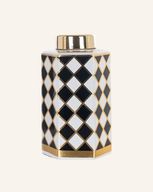 Black White and Gold Hexagon Jar (Large)