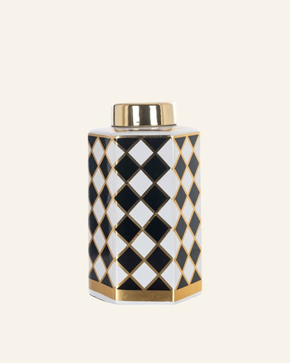 Black White and Gold Hexagon Jar (Small)