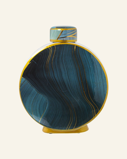 Blue White and Gold Round Jar