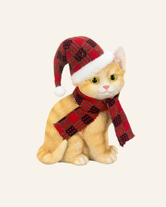 Cat Sitting with Hat and Scarf