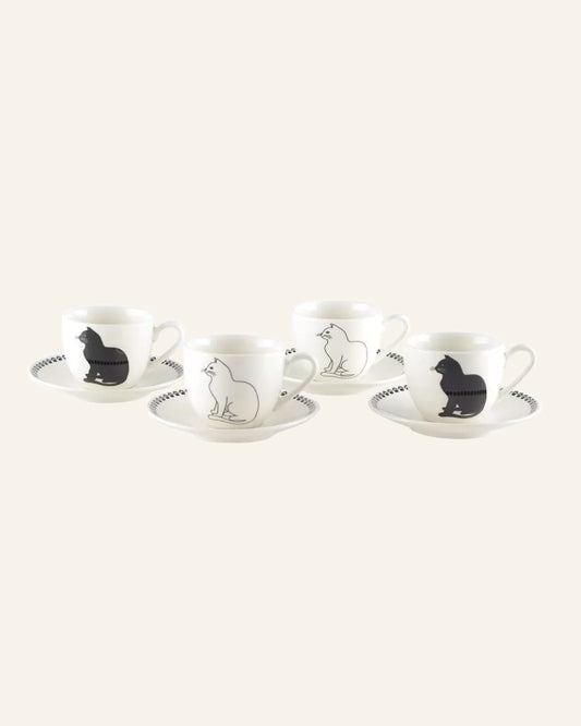 Coffee Cups with Saucer Black and White Cat