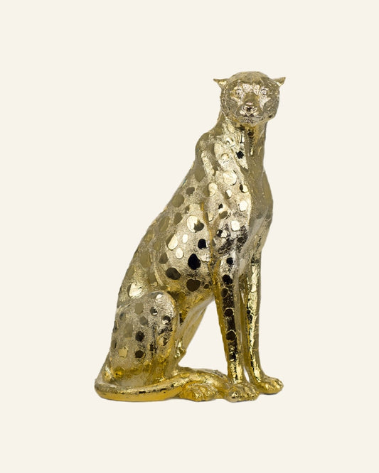 Golden Sitting Leopard in Resin