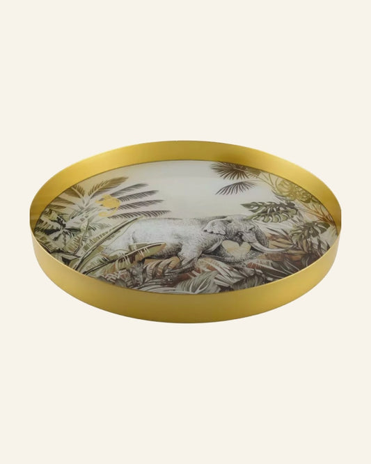 Gold Round Tray Elephant Design