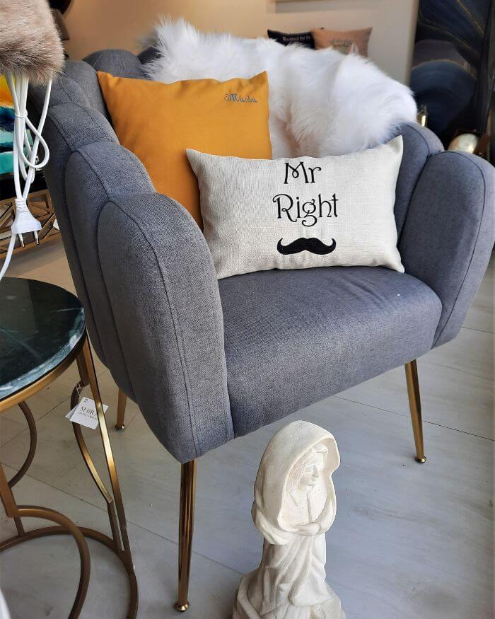 Grey-Armchair with Gold legs