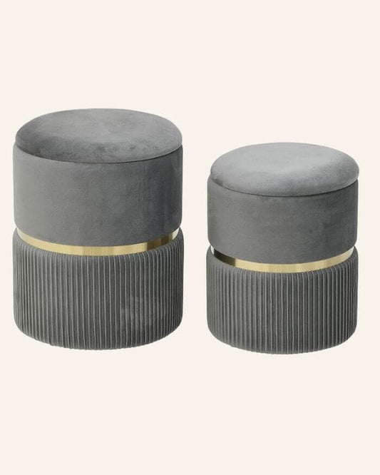 Grey Storage Stool in Velvet (Small)