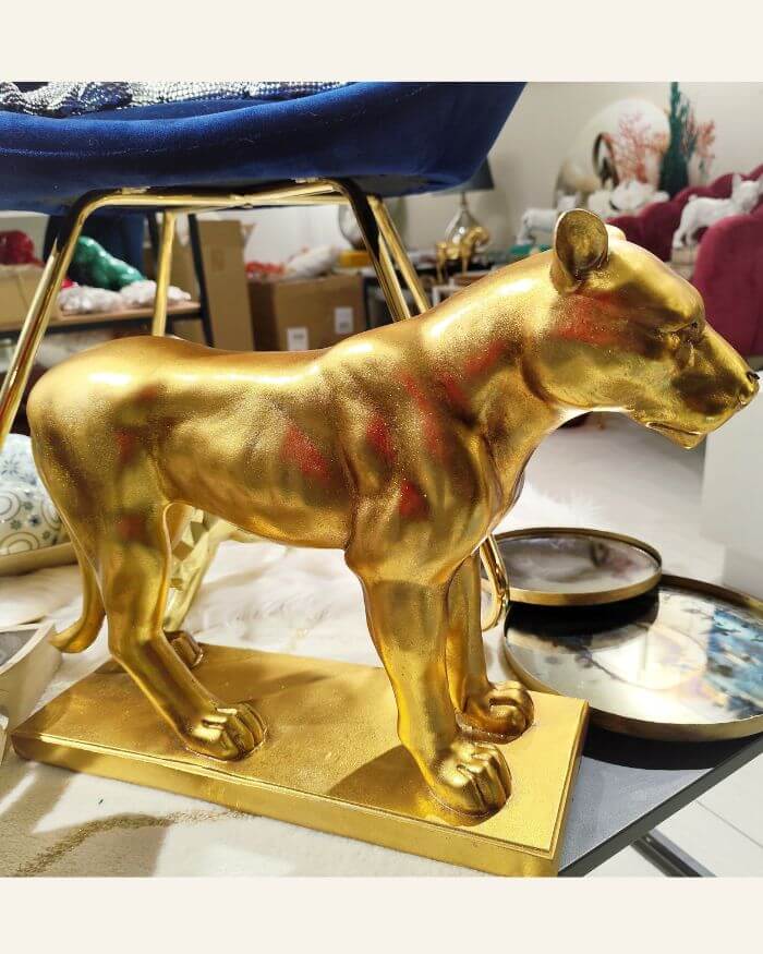 Metallic Standing Lioness in Gold