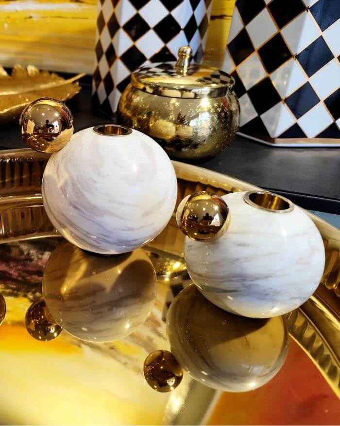 Round Golden Candle Holder Marble Base Small