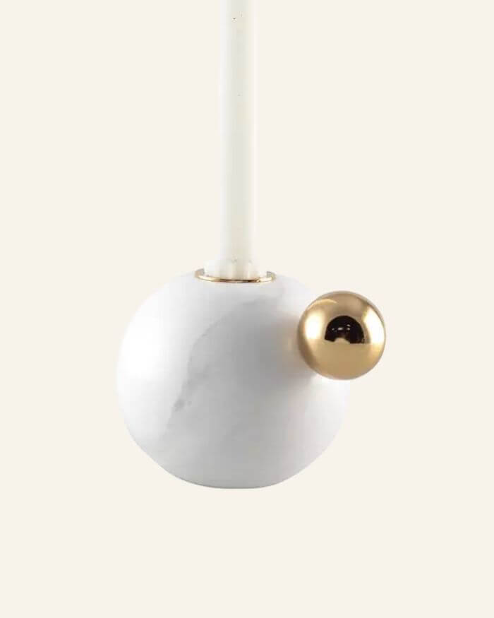 Round Golden Candle Holder Marble Base Small