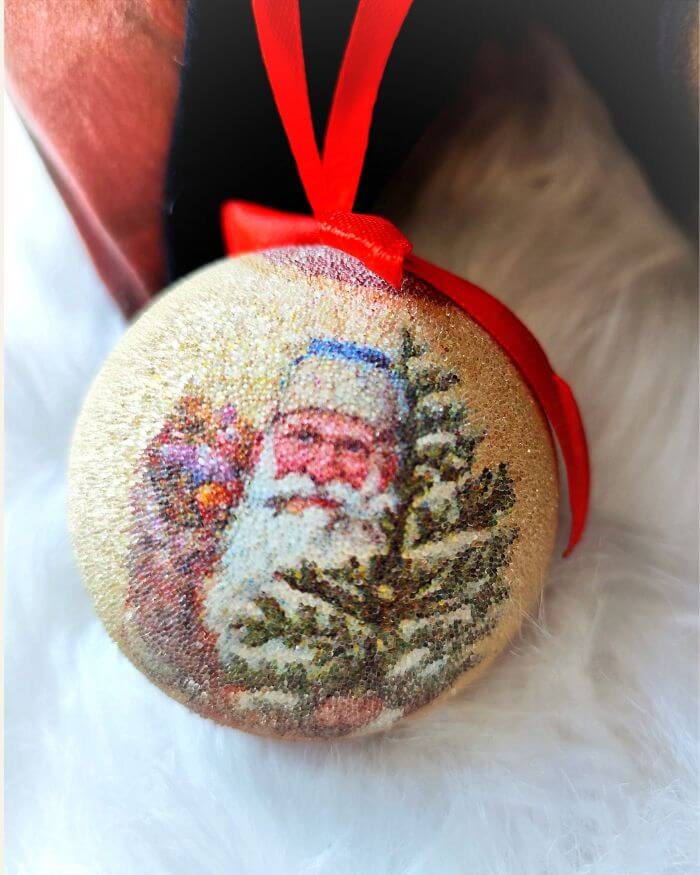 Santa Claus Bauble with Christmas Tree glittery feel