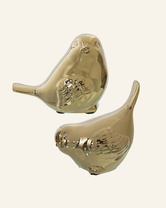 Set of Two Golden Ceramic Birds