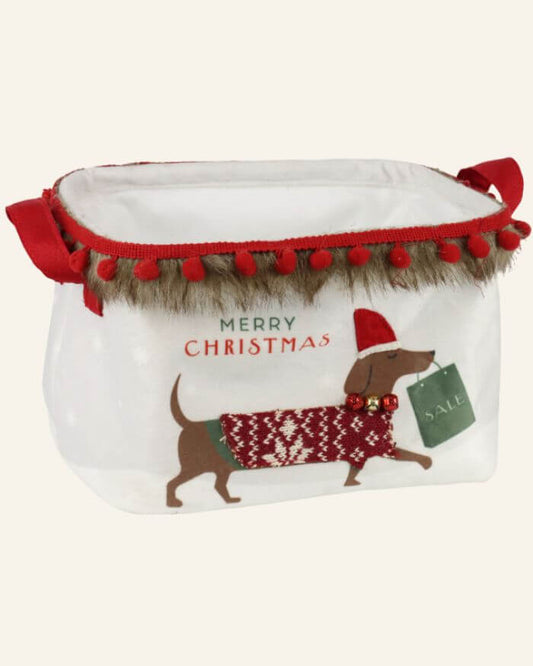 Storage Basket Merry Christmas Sausage Dog with Hood