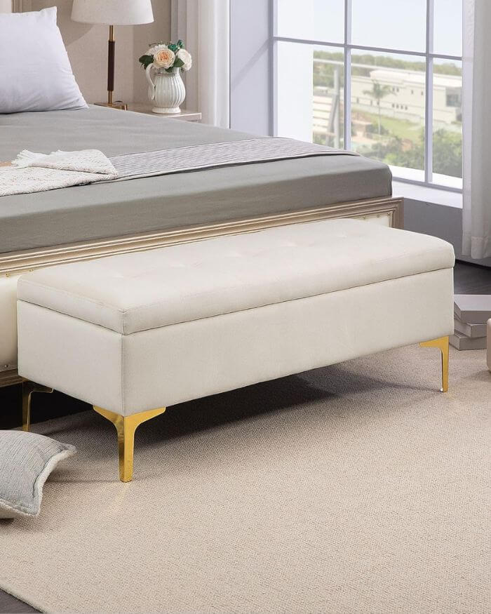 Storage  Bench in Velvet Light Grey