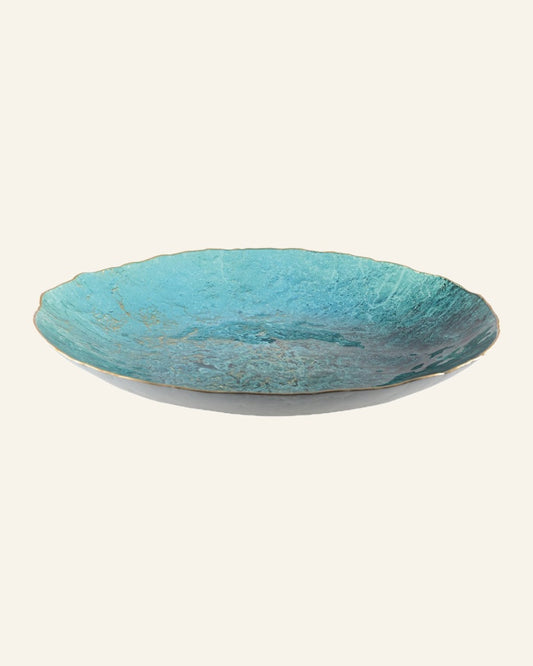 Turquoise Centrepiece Plate with Gold Edge