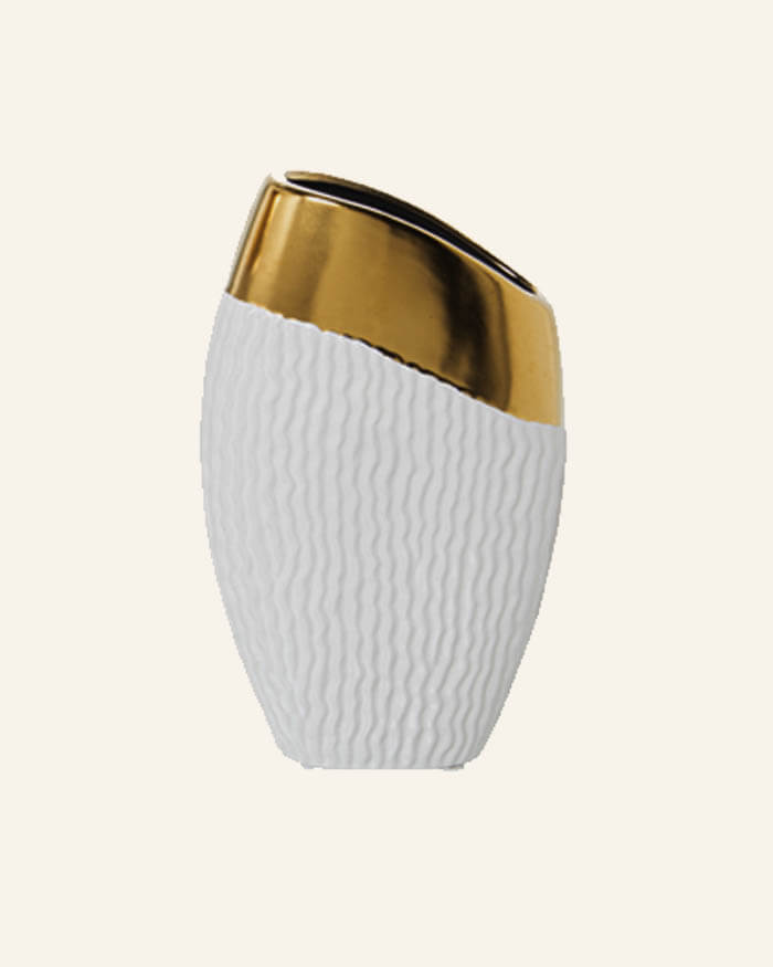 White and Gold Ceramic Vase