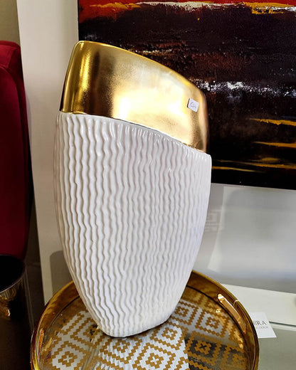 White and Gold Ceramic Vase