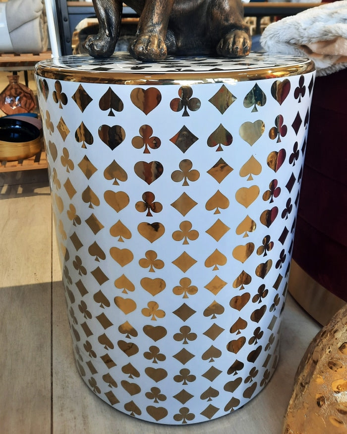 White and Gold Ceramic Stool